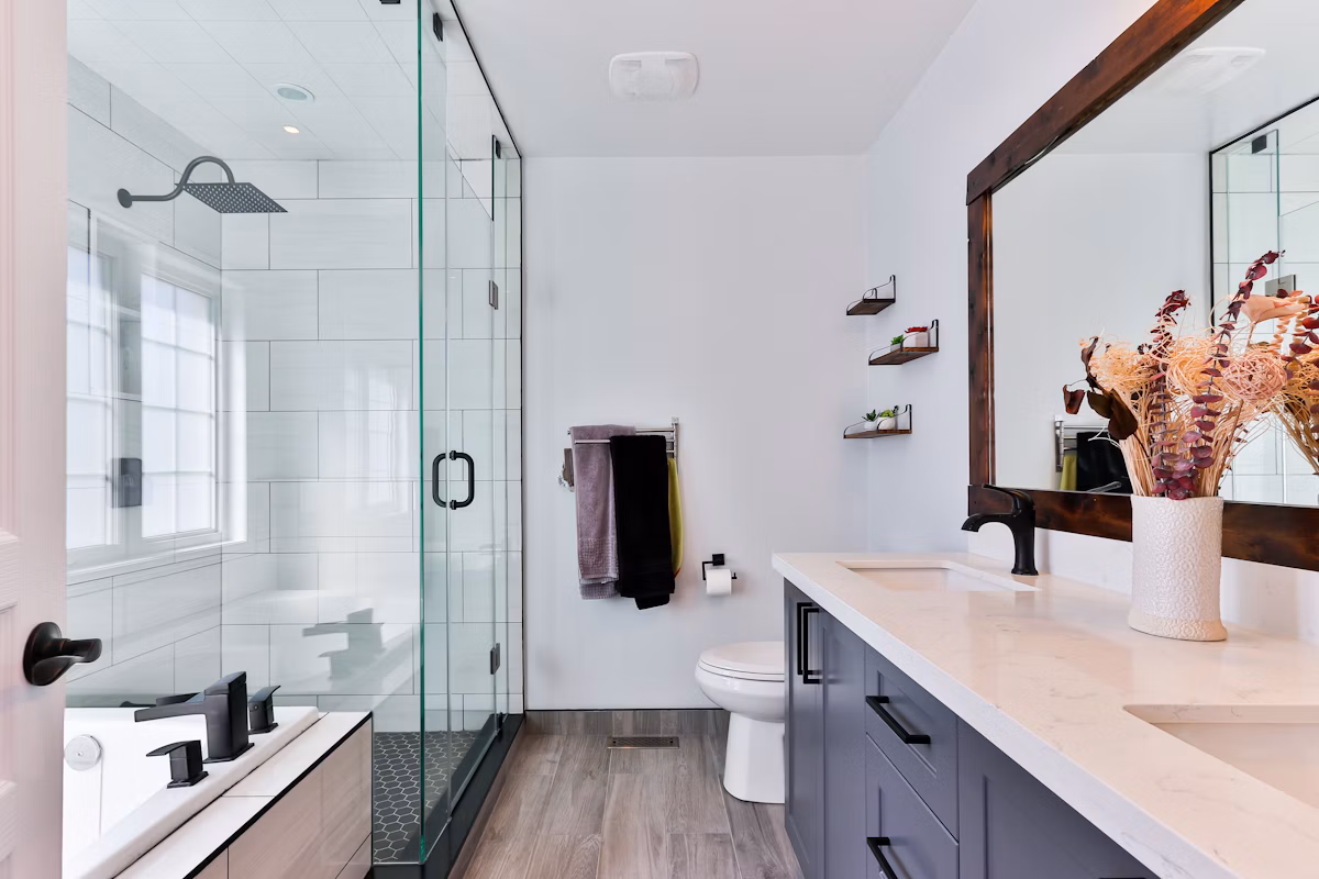 Refined bathroom with a freestanding tub